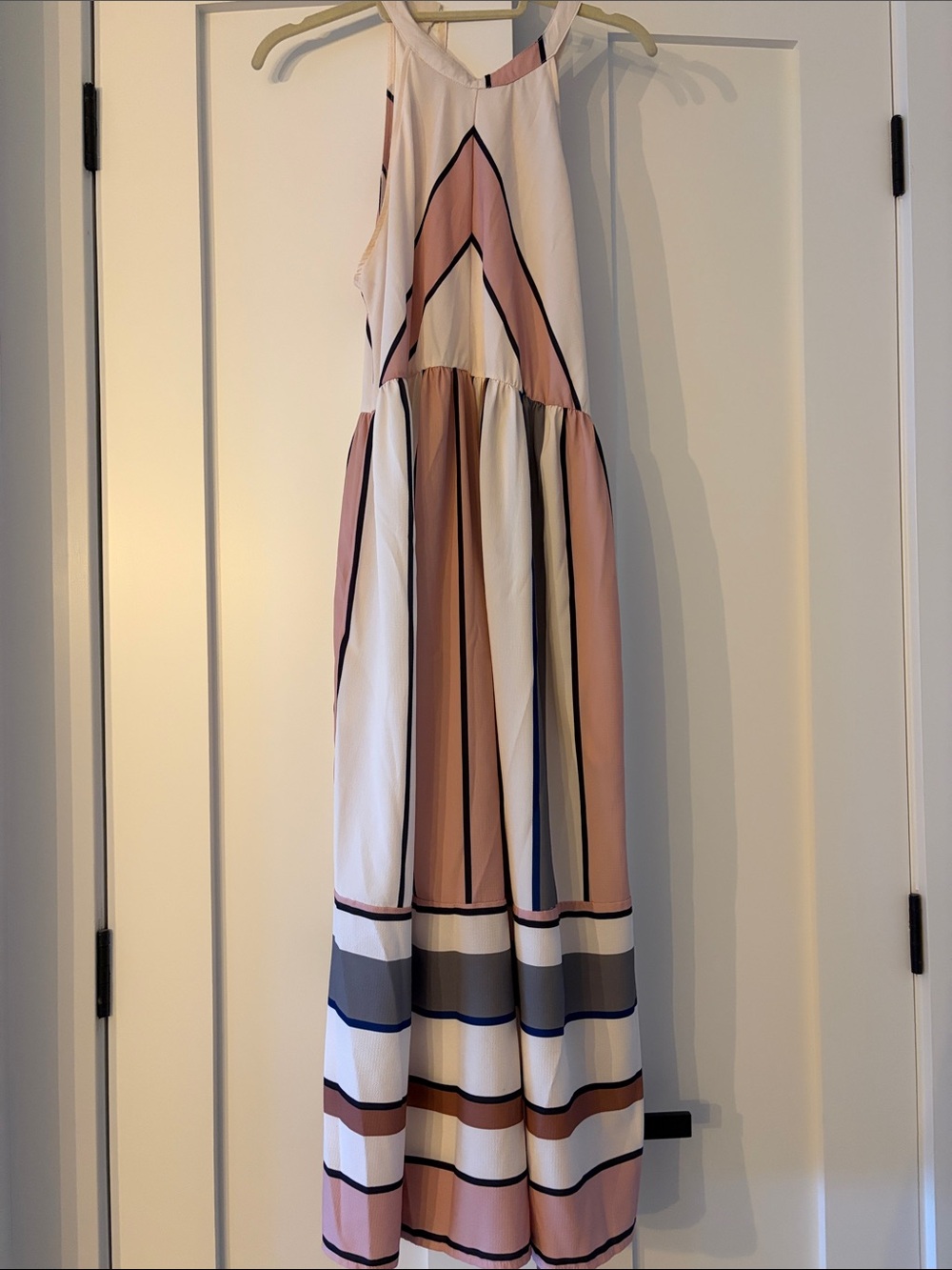 Sleeveless Striped Maxi Dress in Blush and White